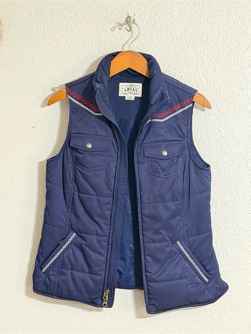 Ariat Navy Quilted Vest with Red & White Trim